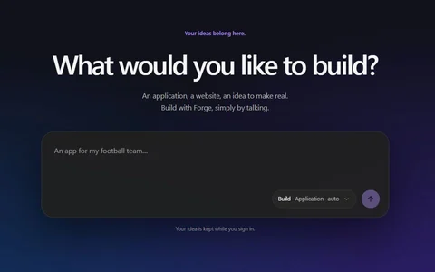 Vrai écran de forge.neoo.io : la page d’entrée de Forge, « What would you like to build? »
